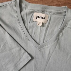 Pact Organic Cotton Mens V-Neck Tee Shirt Short Sleeve Sea Moss Green Size Large